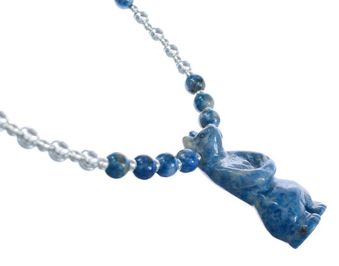 Denim Lapis Sterling Silver Southwest Bear Bead Necklace AX121644